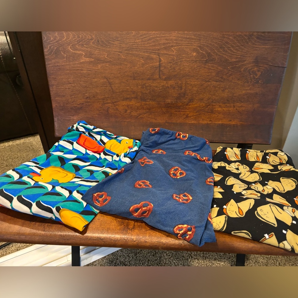 LuLaRoe Leggings Set - Ducks, Pretzels, Fortune Cookie - Tall and Curvy